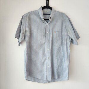 Vintage Valentino Men's Short Sleeve Button Down Shirt Blue Stripes Casual Size